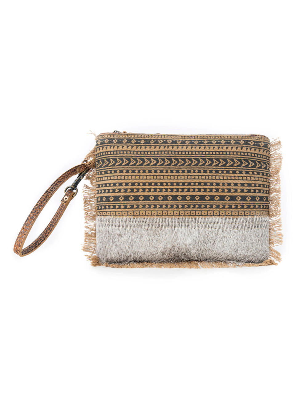 Myra Trailmark Western Wristlet for Women in olive with hairon detail
